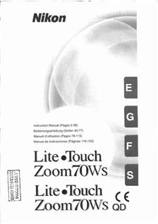 Nikon LiteTouch 70 WS;WS QD manual. Camera Instructions.